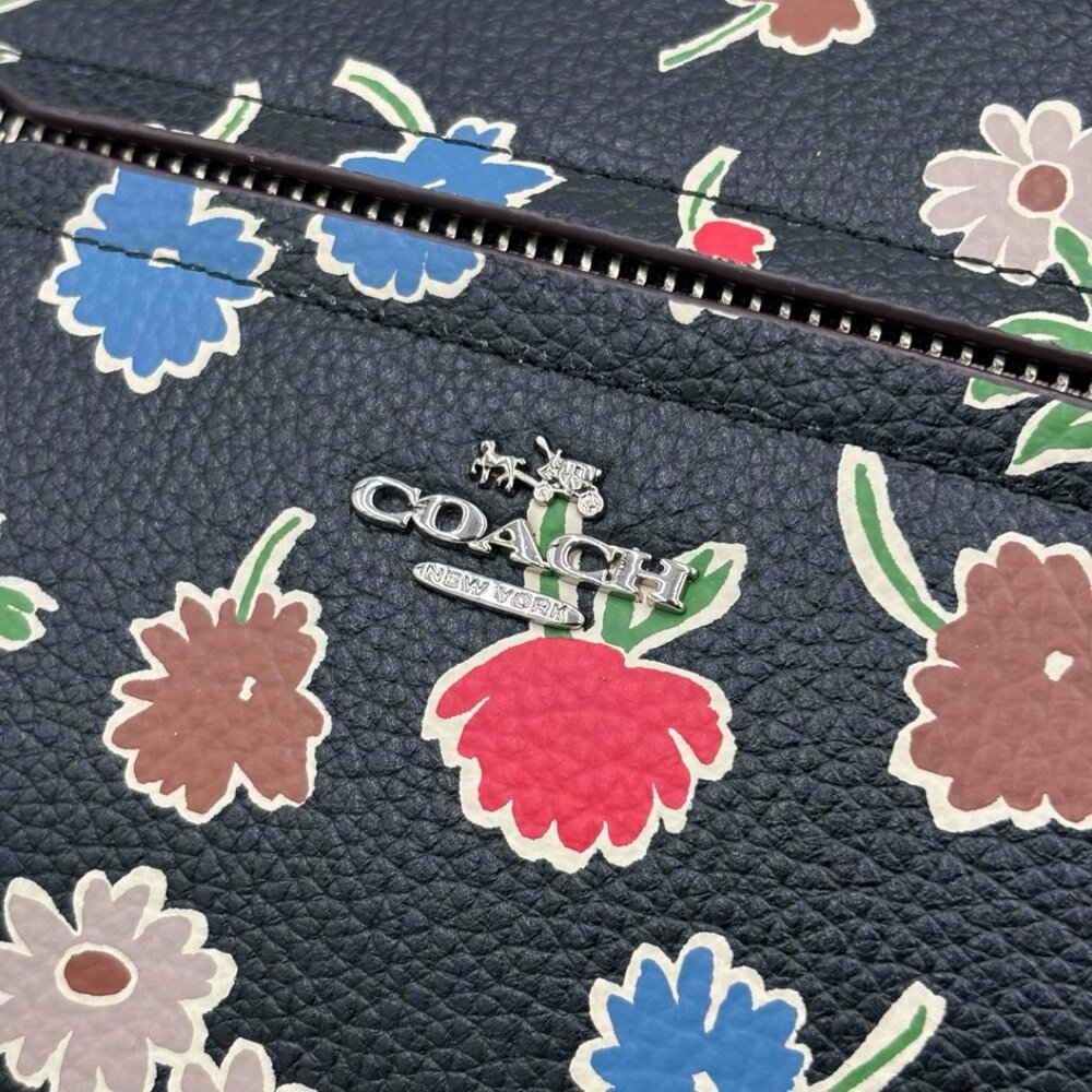 Coach Prairie Satchel Daisy Floral Zipper Leather Handbag Bag Purse Black NEW - Picture 3 of 7